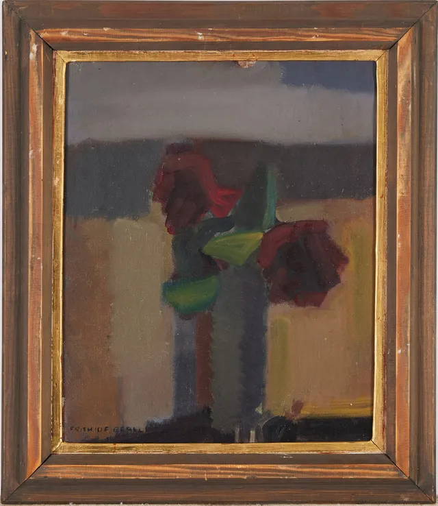 FRITHIOF BERGLUND. Två rosor i vas, olja på duk, signerad.
