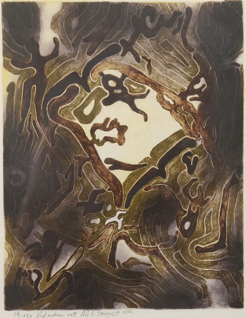 NILS G STENQVIST. "Vid askens rot", litografi, signerad. — Engravings & Prints — Formstad Auktioner