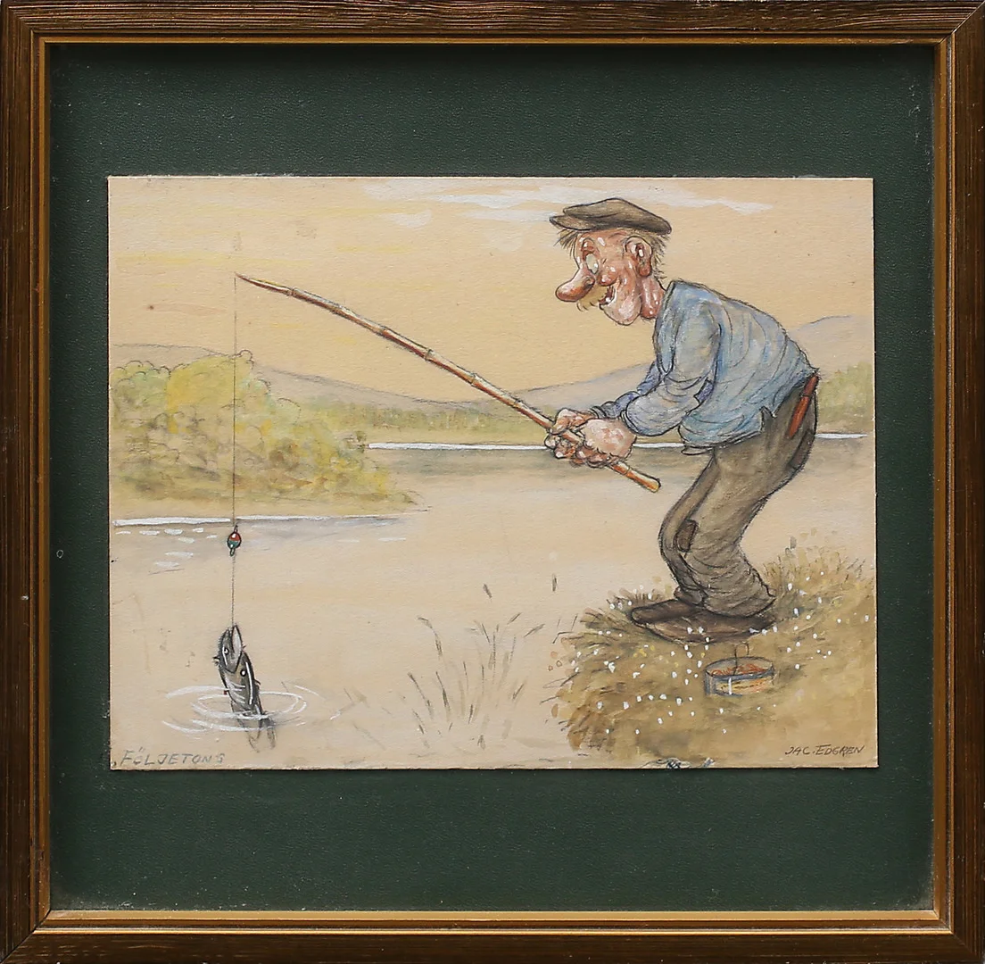 JAC EDGREN. "Följetons", blandteknik, signerad. — Paintings — Garpenhus Auktioner