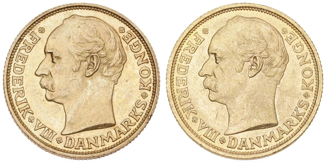 20 kr 1908 and 1910 VBP, H 1, F 297, (2) — Coins, Medals & Banknotes/Denmark/Frederik VIII, 1906–1912 — Bruun Rasmussen