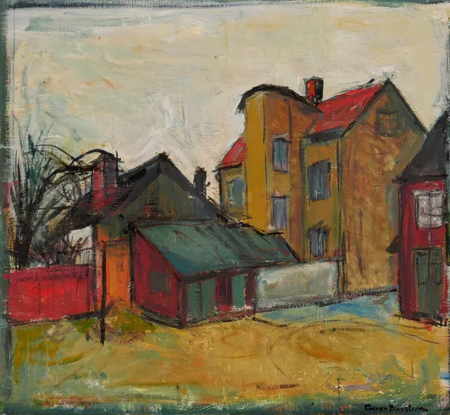 GÖRAN BENGTSSON. "Gårdsinteriör", olja på duk, signerad.