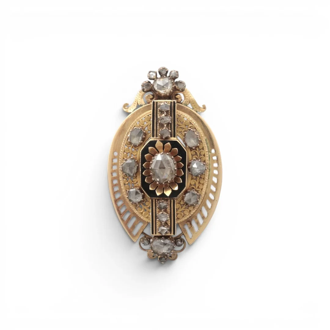 Alphonsine brooch in gold and diamonds, last quarter of the 19th Century. — Brooches & Pendants — Balclis