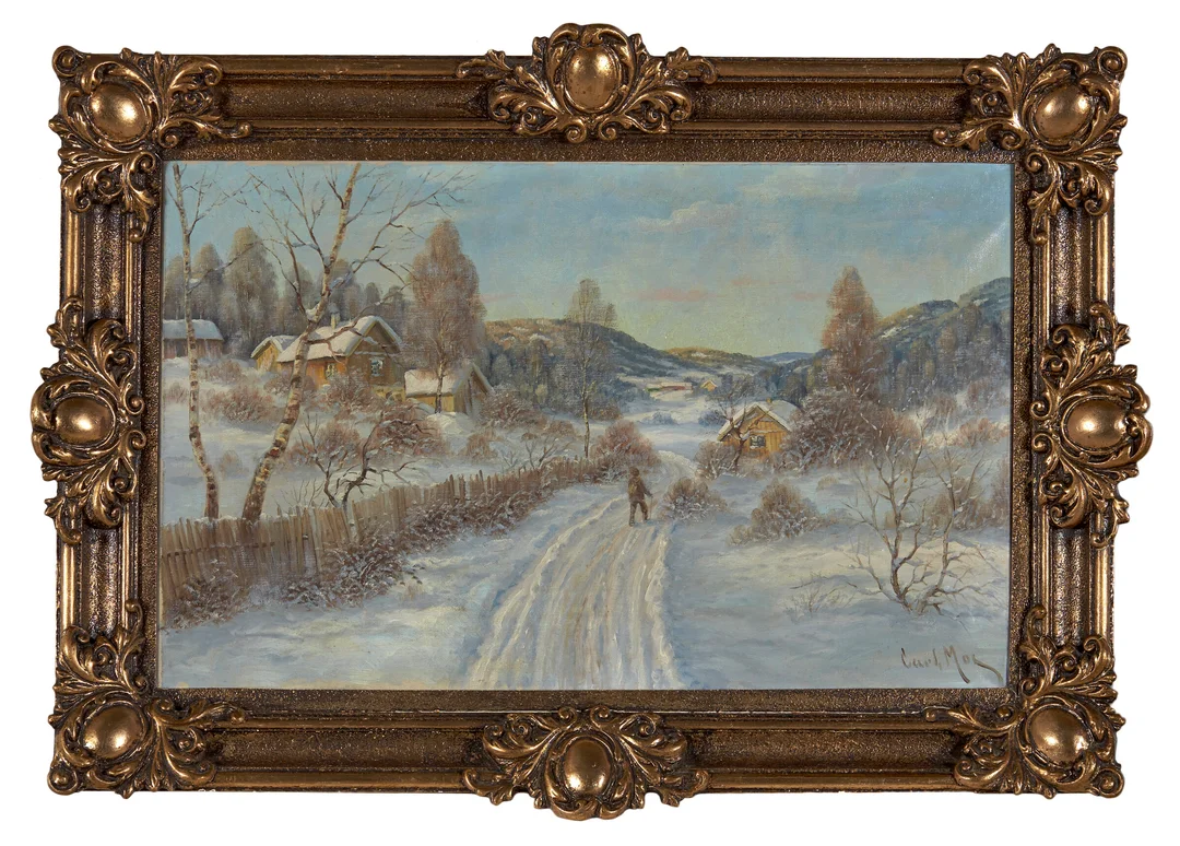 Moe, Carl — Vinterlandskap med vandrer — Kunst/Maleri — Blomqvist