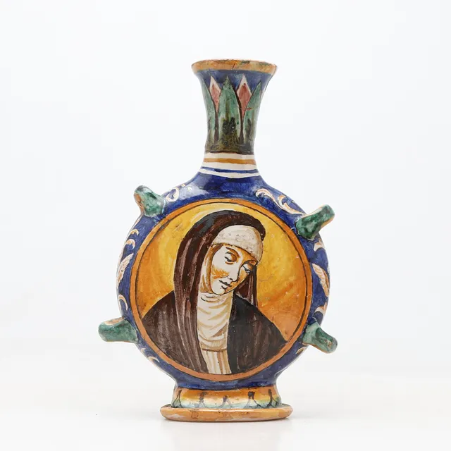 Italian Renaissance-style earthenware pilgrim bottle, probably 19th Century.
