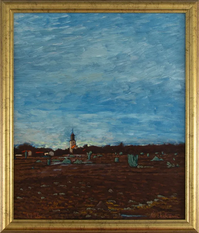 NILS EKSTRÖM. OLJA på duk, Resmo, Öland, signerad, 1900-tal.