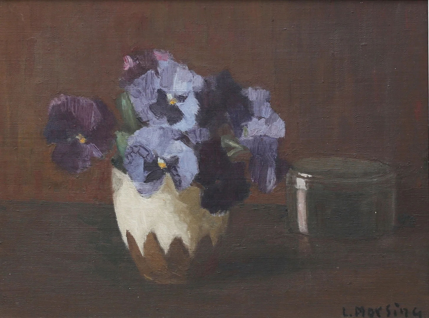 LEOPOLD MORSING. (1887-1971) Penséer, olja på pannå, signerad. — Paintings — Auktionshuset Thelin & Johansson