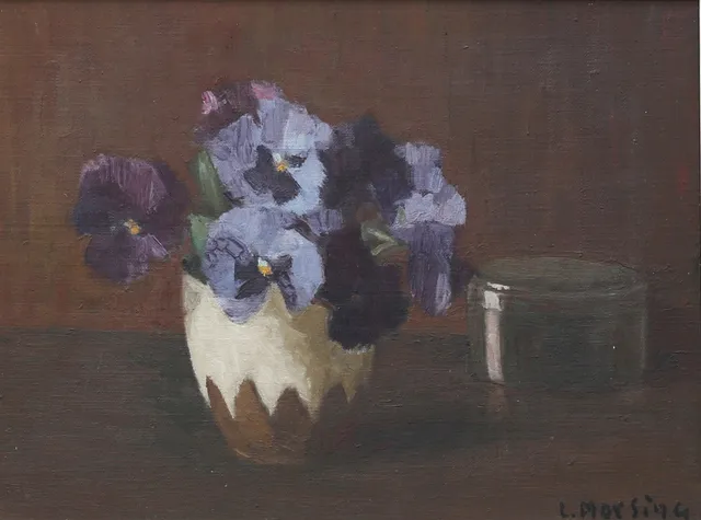 LEOPOLD MORSING. (1887-1971) Penséer, olja på pannå, signerad.