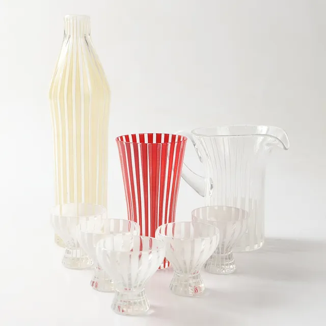 BENGT ORUP. Servisdelar, 8 stycken, "Strikt", målat glas, Johansfors.