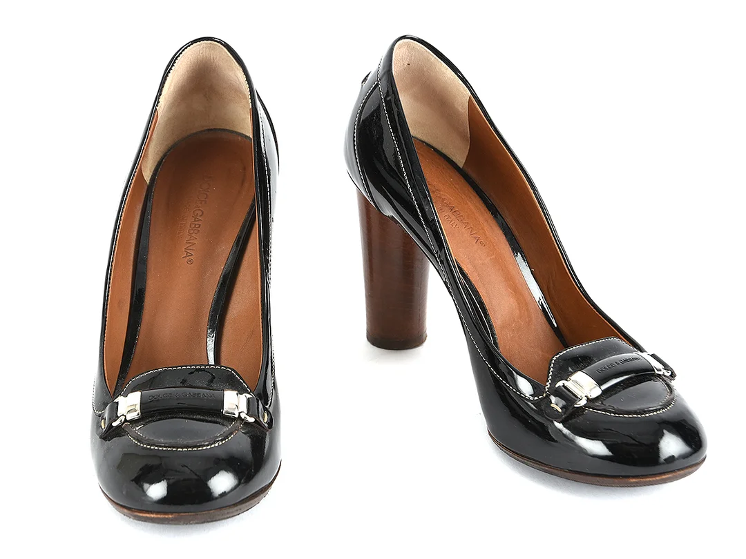 SKOR, DOLCE & GABBANA, svart lack, stl 39, klack 9cm, — Kläder/Skor — Kaplans