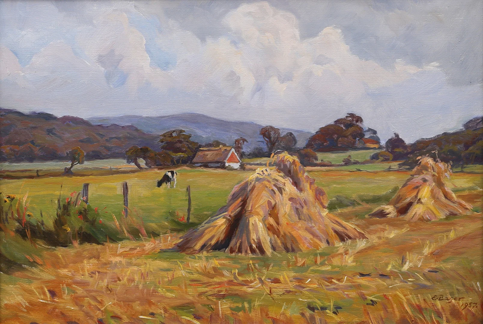 EINAR BAGER (1887-1990). Motiv från Kullahalvön, olja på duk, signerad E Bager och daterad 1957. — Paintings — Garpenhus Auktioner