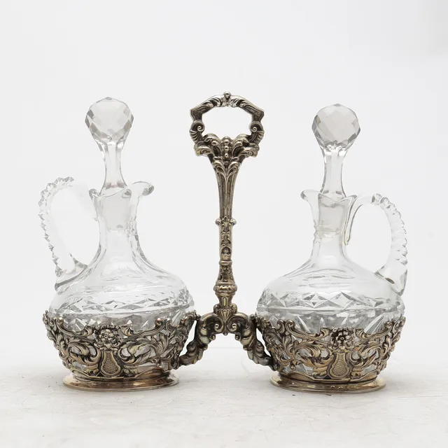 Napoleon III style cruets stand in Spanish silver, 20th Century.