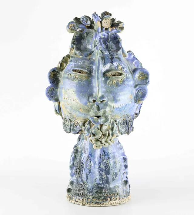 MARGOT ÖJEMARK. Skulptur, stengods, Blå figur, signerad och daterad 1973.
