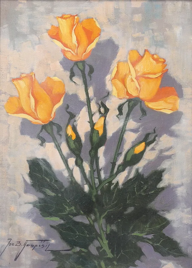 JAN BOHUMIL POSPISIL. Olja på duk, blomsterstilleben, signerad.