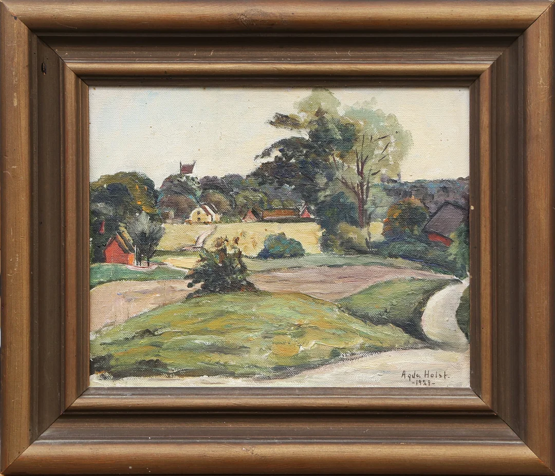 AGDA HOLST. OLJA, på pannå, Vägen mot Brunnby, signerad. — Paintings — Kalmar Auktionsverk