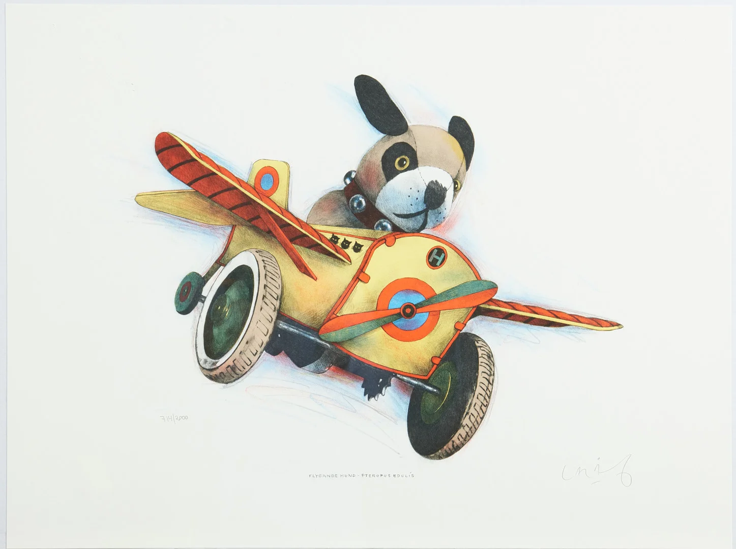 LASSE ÅBERG. "Flygande Hund", färglitografi ur mappen "Fauna", signerad och numrerad 714/2000. — Engravings & Prints — Stockholms Auktionsverk Magasin 5