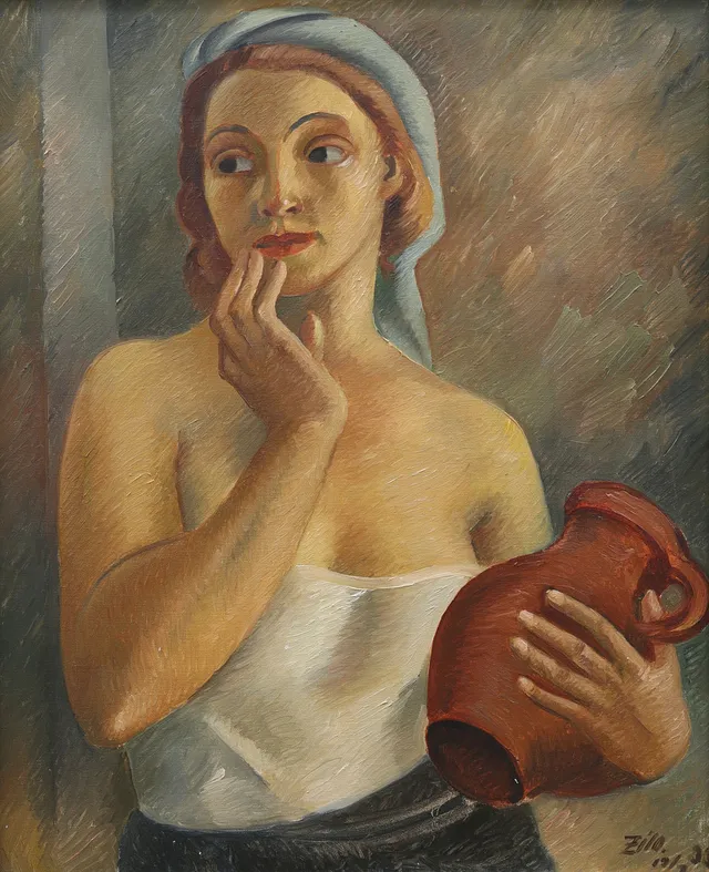GUNNAR ZILO (1885-1958). Kvinna med kanna i famn, olja på duk, signerad Zilo och daterad 19/7 -33.