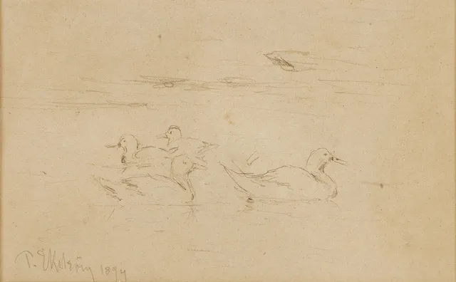 PER EKSTRÖM (1844-1935). Sjöfåglar, signerad, daterad 1894, blyerts.