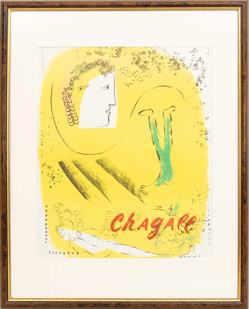 MARC CHAGALL. Le Fond Jaune, litografisk affish, sannolikt Maeght, 1969. — Engravings & Prints — Auktionshuset Kolonn