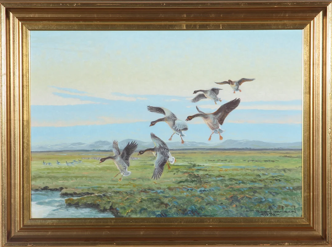Leif Ragn-Jensen. Landscape with flying geese — Paintings and sculptures/Older pictorial arts — Lauritz