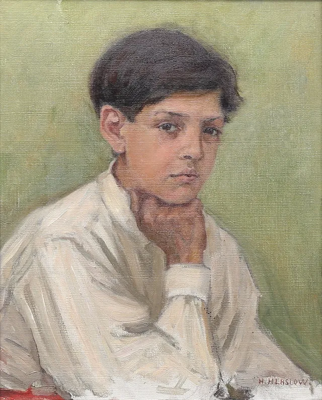 HELENE HERSLOW. (1875-1944). Pojkporträtt, olja på duk, signerad.