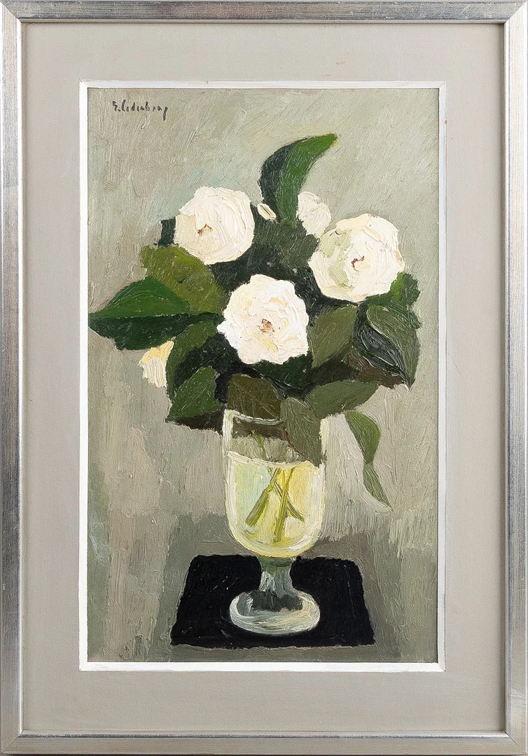 ERIK CEDERBERG. Olja på pannå, blomsterstilleben, signerad. — Paintings — Stockholms Auktionsverk Helsingborg