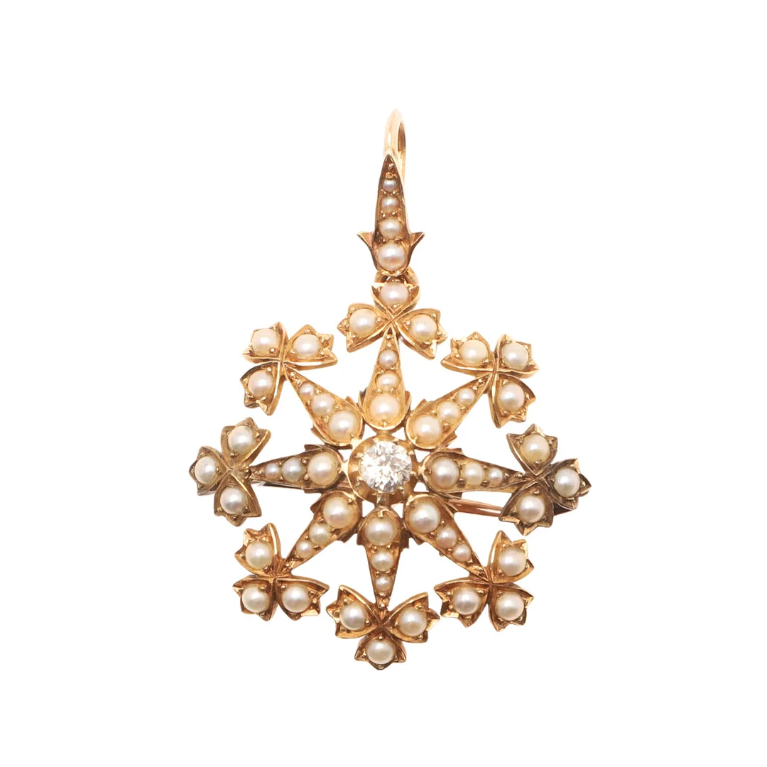 A VICTORIAN PEARL AND DIAMOND STAR BROOCH PENDANT. — Brooches & Pendants — Lawrences Auctioneers