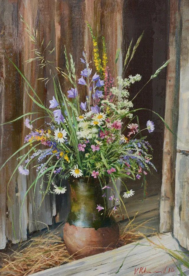 VJETESLAV KLIUCHNIKOV. Blomster stilleben, olja på duk, signerad, 1900-talets andra del.