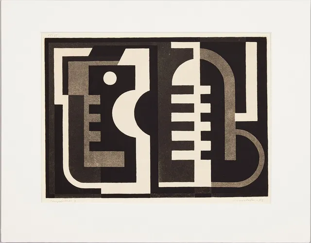 CURT BURSTRÖM. "Composition 5", etsning, signerad -53, 68/75.