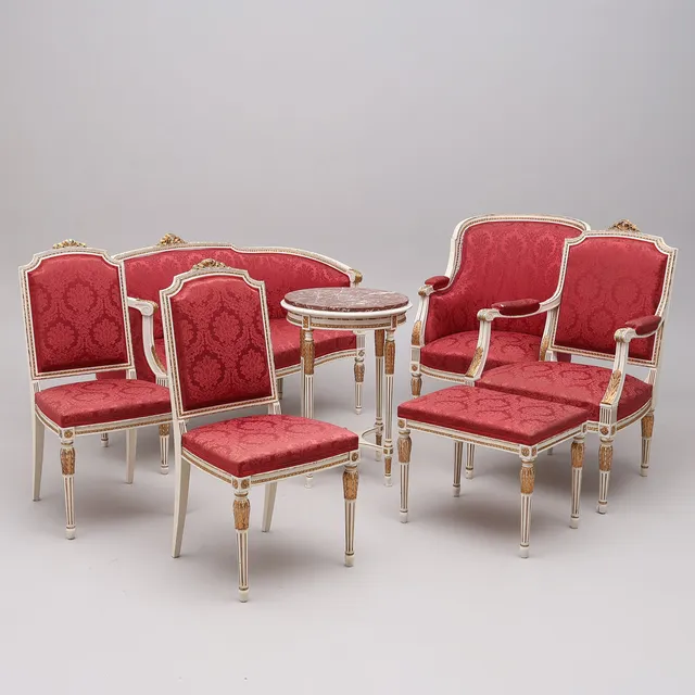 SALONGSMÖBEL, 7 DELAR, GUSTAVIANSK STIL, NORDISKA MÖBLERINGSAKTIEBOLAGET MOBILIA, 1900-TALETS FÖRSTA HÄLFT.