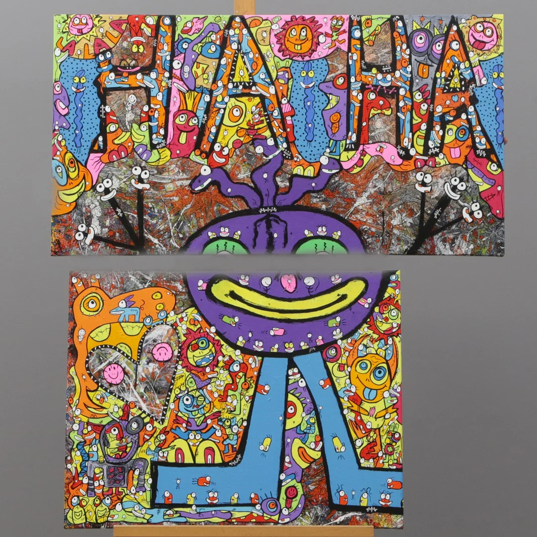 VHILO H PERSSON. DIPTYK, AKRYL på duk "When Feelings Divide You" signerad a tergo, 2024. — Paintings — Kalmar Auktionsverk