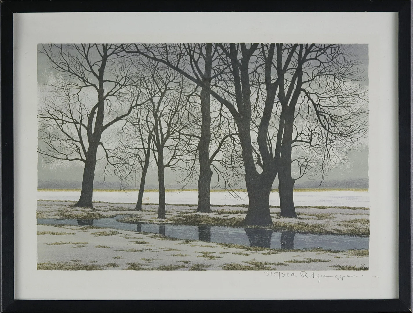 REINHOLD LJUNGGREN. Färglitografi, vinterlandskap, 315/360, signerad. — Engravings & Prints — Höganäs Auktionsverk