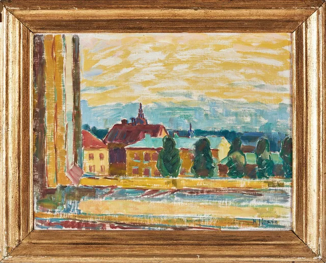 HADAR JÖNZÉN (1885 - 1977). Sommarnatt i staden, olja på duk, signerad H Jönzén.