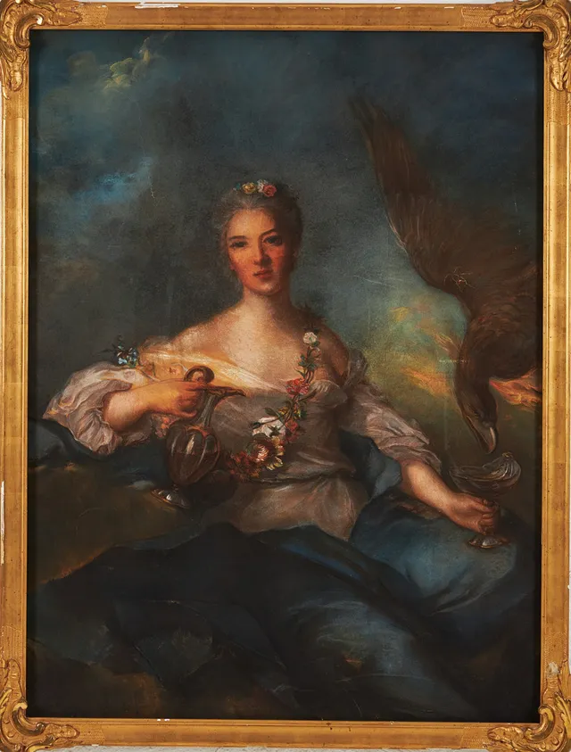 JEAN-MARC NATTIER. EFTER. Hertiginnan av Chartres (1726-1759) som Hebe, pastell på papper uppfodrad på duk, 1900-tal.