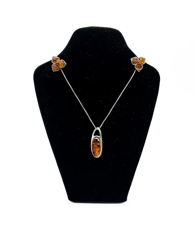 COLLIER & ÖRHÄNGEN, Sterling, bärnsten.