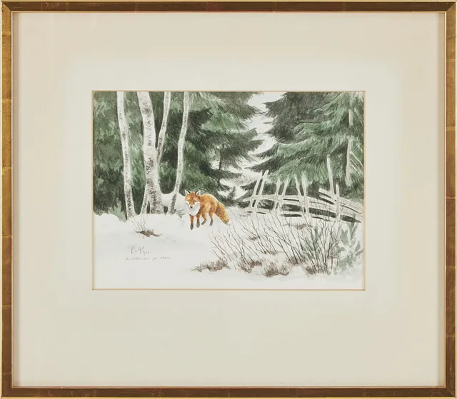 ROLF SVENSSON. Vårvinterräv på skare, akvarell på papper, signerad, daterad 1979.