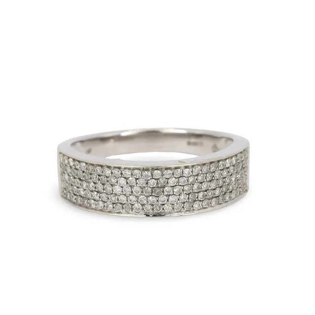 9CT GOLD DIAMOND PAVE SET RING.
