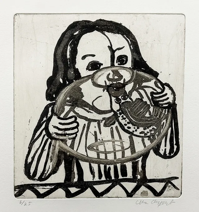 LENA CRONQVIST. SOCKERAKVATINT, "Flickan och fisken", Signerad och numrerad 6/25.
