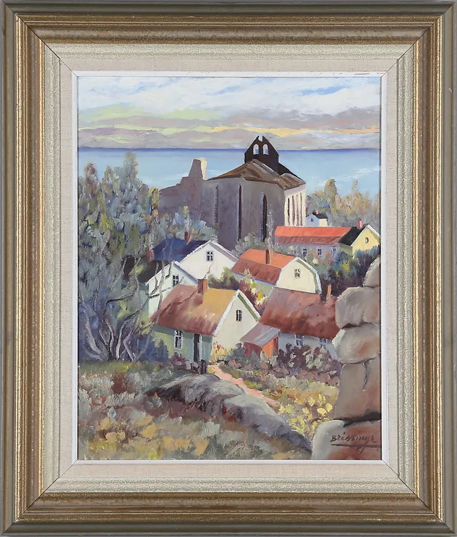 EINAR BRISSMYR. 'Visby', olja på duk, signerad.