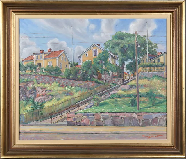 GEORG HULT. Besväret från Skeppsbron, Oskarshamn. Olja på duk, signerad.