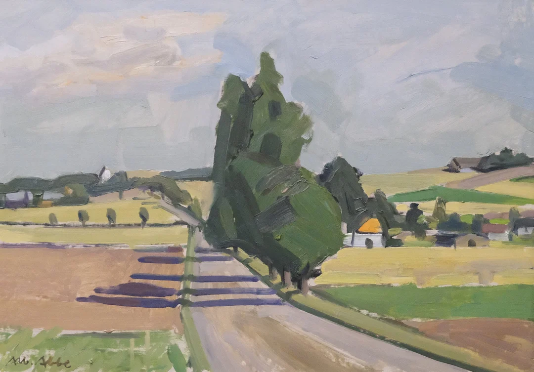 ALBERT ABBE. OLJA PÅ DUK, "VÄG VID HÄRSLÖV". — Paintings — Björnssons Auktionskammare