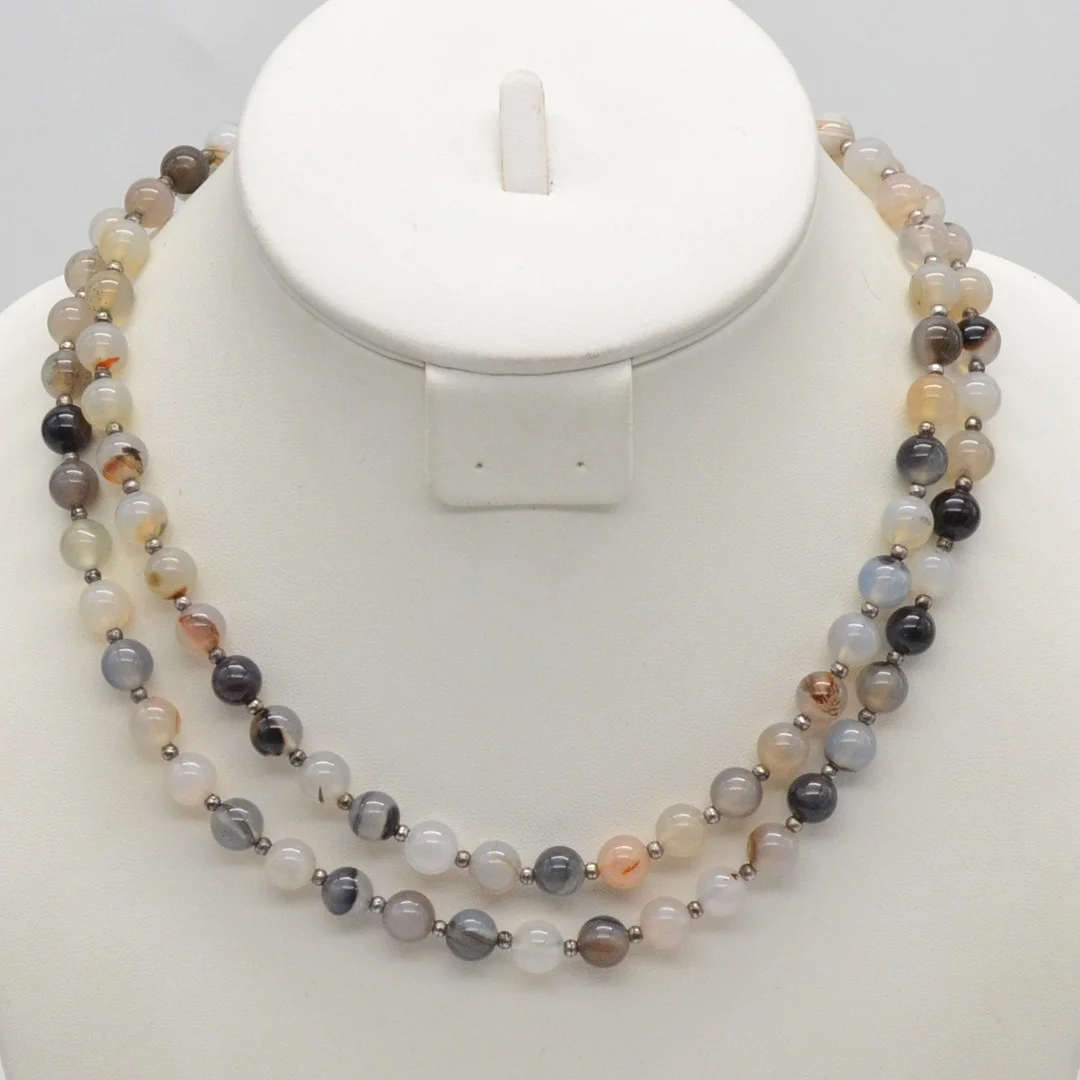 EXOAL, PERLENCOLLIER AUS ACHAT,VERSILBERTE METALLPERLEN, MIT VERSCHLUSS, VINTAGE, CA. 95 CM. — Necklace — Kunst- und Auktionshaus Kleinhenz