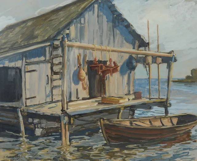OLLE MATTSSON. Fiskestuga, gouache, signerad samt daterad 1951.