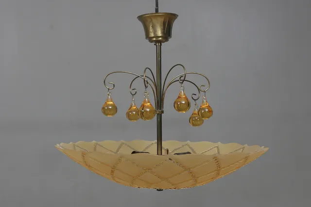 TAKLAMPA, glas, Swedish modern, troligen Orrefors, 1940/50-tal, höjd ca. 40 cm.
