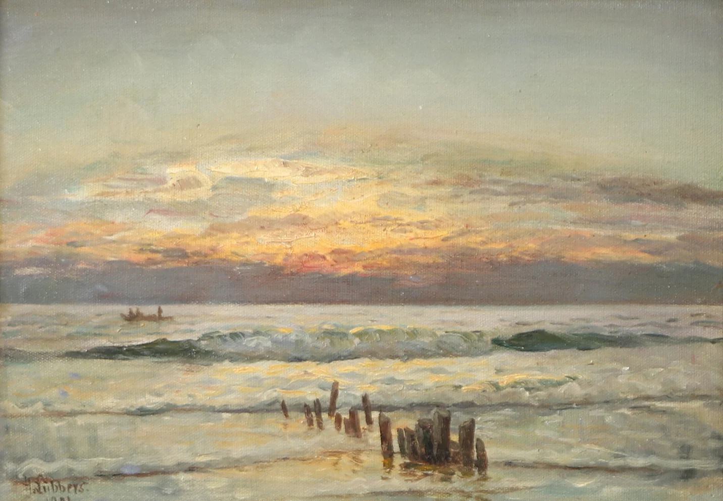 HOLGER LÜBBERS. Kustparti, olja på pannå, signerad H. Lübbers 1906. — Paintings — Helsingborgs Auktionskammare