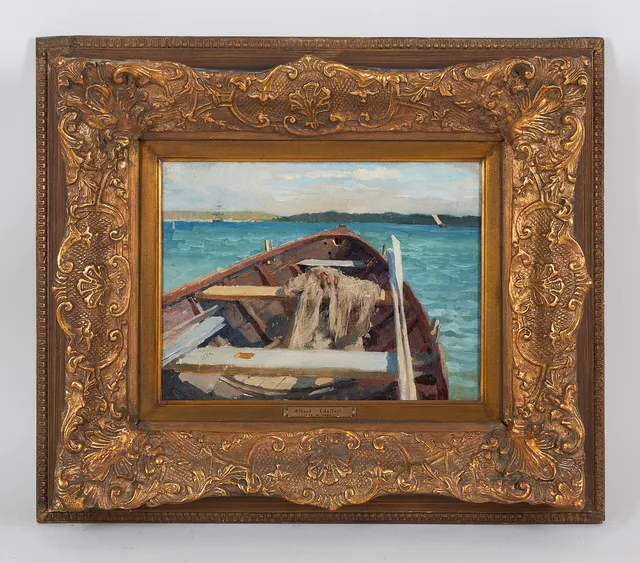 ALBERT EDELFELT. Fiskarbåt, studie till "På havet", daterad 1880, olja på duk.