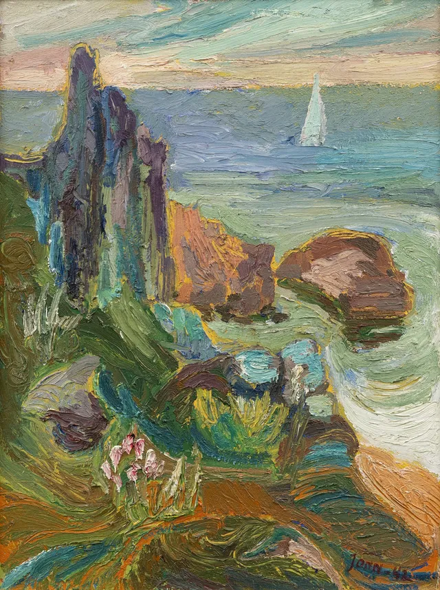 GUNNAR JONN. Kustlandskap, olja på duk, signerad.