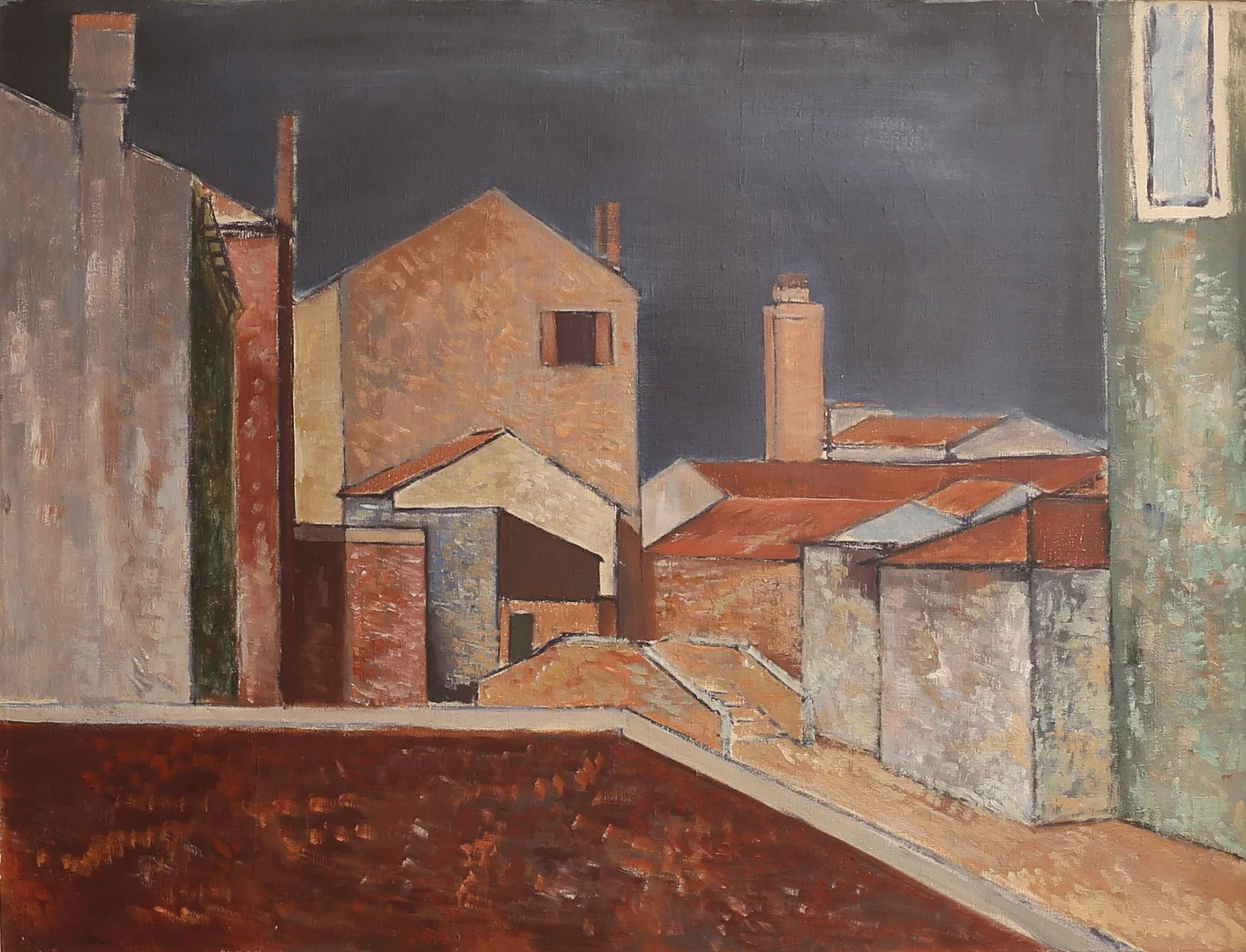 GÖSTA NORDBLAD. Olja på duk, "Takterassen", signerad. — Paintings — RA Auktionsverket Norrköping
