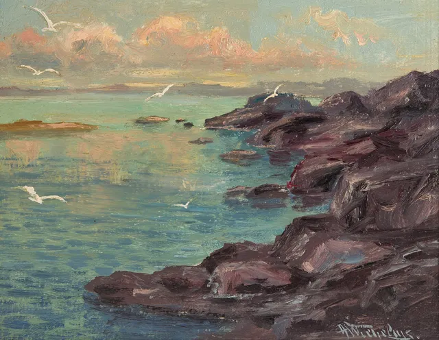 ALEXANDER WILHELMS (1886-1975). Skärgårdsidyll, signerad A Wilhelms, olja på pannå.
