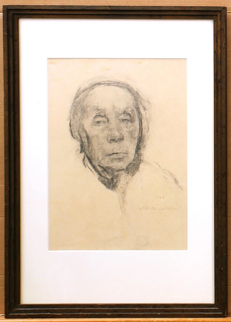 KÄTHE KOLLWITZ. EFTER. Kolteckning, porträtt, signerad. — Drawings — Limhamns Auktionsbyrå