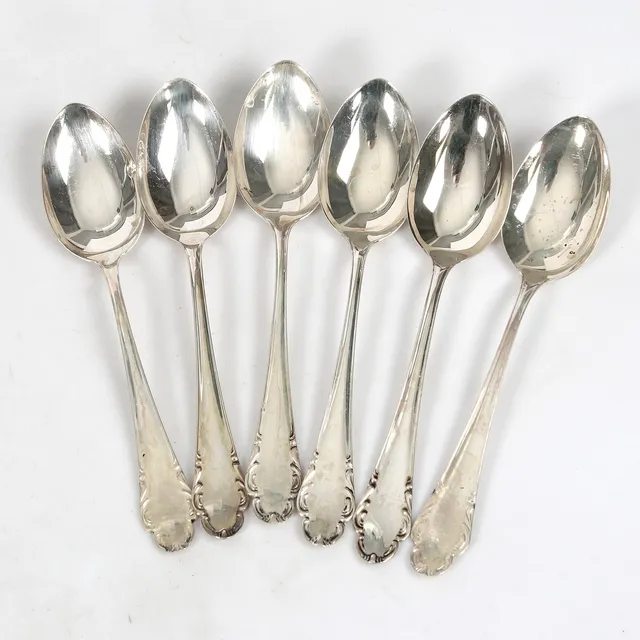 SKEDAR, 6 st, silver, "Haga", JLH, 1960-tal. Vikt 244 gram.